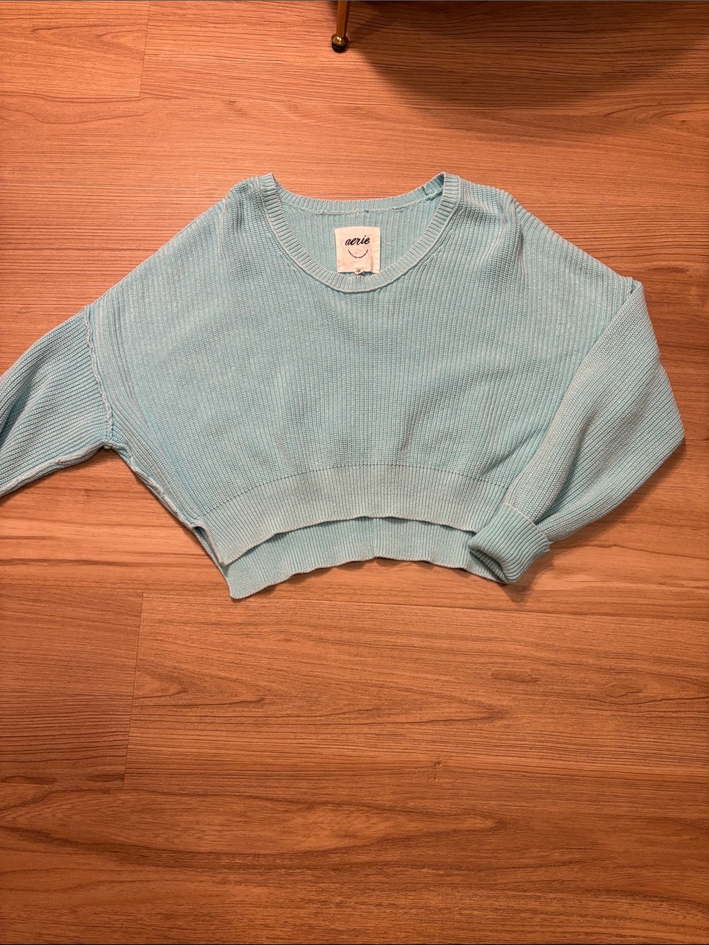 aerie Cropped Ribbed Sweater - Aqua Blue